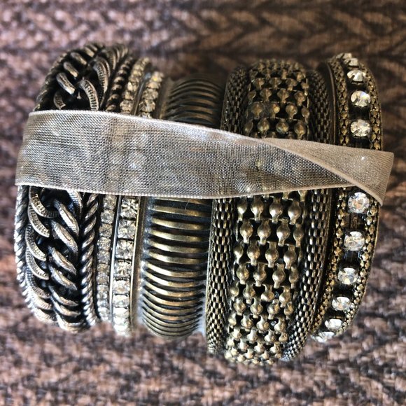 Cache 6 Lot Bundle Bronze tone Bangle bracelets multi size and embellished NWT - Picture 5 of 9